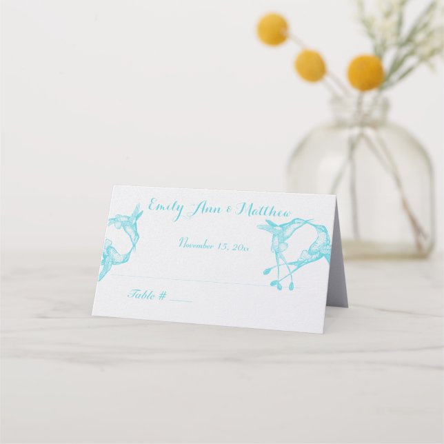 Blue Radiance Hummingbird Wedding Place Cards (Back)
