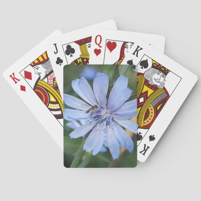 Blue Radicchio Flower N Bee Poker Cards (Back)