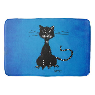 Blue Ragged Evil Black Cat Bathroom Mat