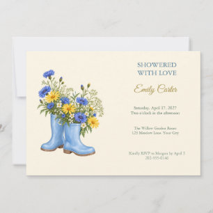 Blue Rain Boots Wildflower Baby Shower Invitation