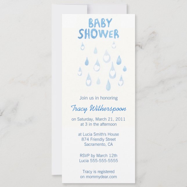 Blue rain drop baby shower invite (Front)