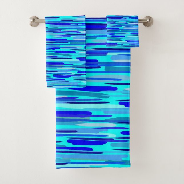 Blue Rain Drops Abstract Bath Towel Set (Insitu)
