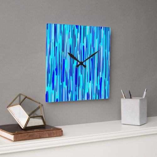 Blue Rain Drops Abstract  Square Wall Clock