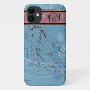 Blue Rain Monogram Barrel Racer iPhone 11 Case
