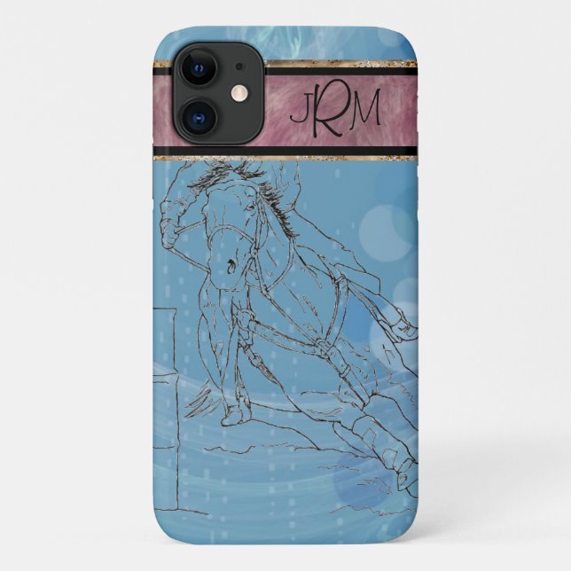 Blue Rain Monogram Barrel Racer Case-Mate iPhone Case (Back)