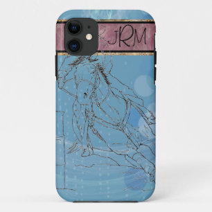 Blue Rain Monogram Barrel Racer - iPhone Case