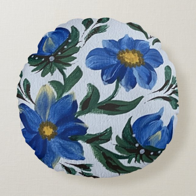 Blue Rain  Round Pillow (Front)
