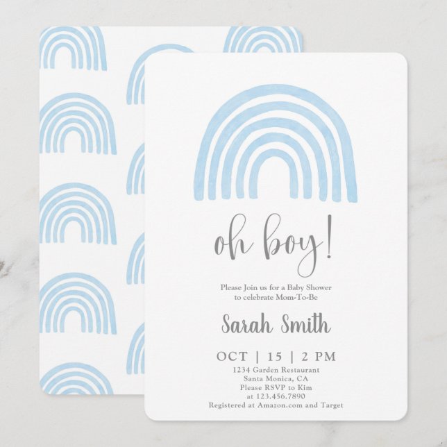 Blue Rainbow Baby Shower boy Invitation (Front/Back)