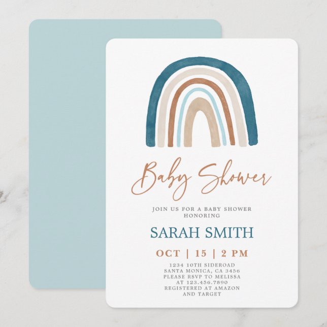 Blue Rainbow Baby Shower boy Invitation (Front/Back)