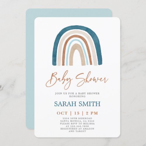 Blue Rainbow Baby Shower boy Invitation