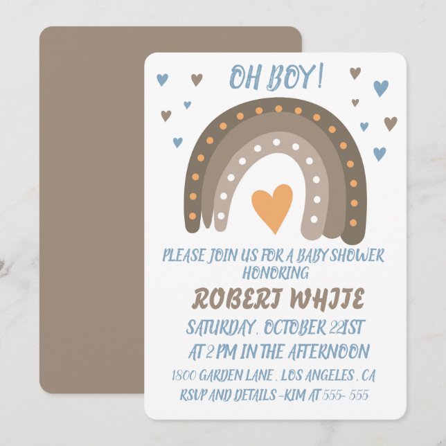 Blue Rainbow Baby Shower Boy Invitation (Front/Back)