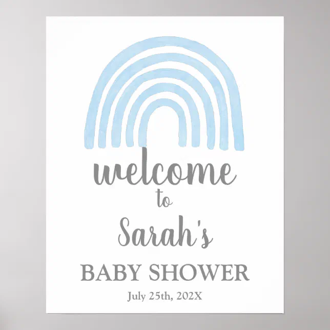 Blue Rainbow Baby Shower Boy Welcome sign | Zazzle
