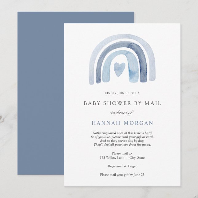 Blue Rainbow Baby Shower by Mail invitation (Front/Back)