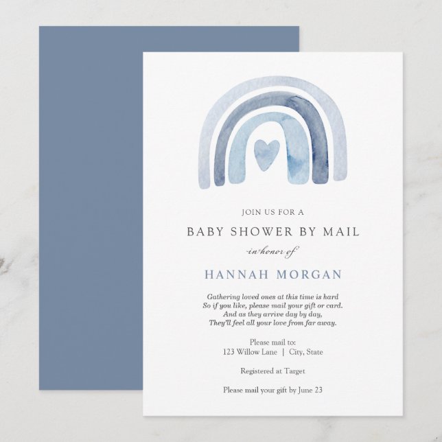 Blue Rainbow Baby Shower by Mail invitation (Front/Back)