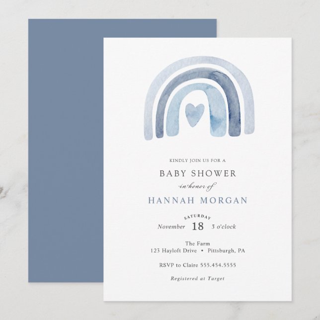 Blue Rainbow Baby Shower invitation (Front/Back)