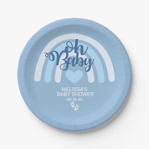 Blue Rainbow Baby Shower Paper Plates