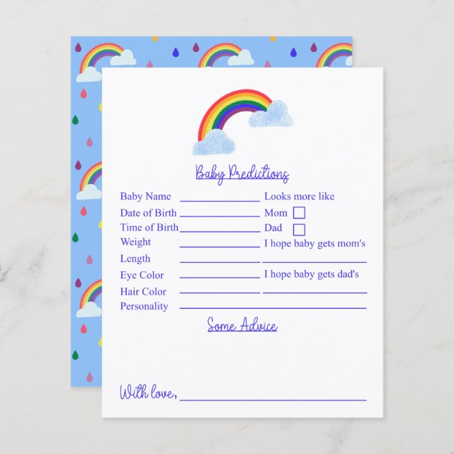 Blue Rainbow Baby Shower Predictions And Advice (Front/Back)