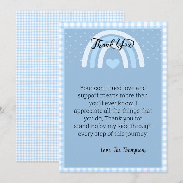 Blue Rainbow Baby Shower Thank You Card (Front/Back)