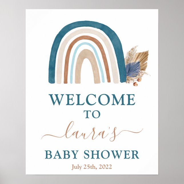 Blue Rainbow Baby Shower Welcome sign (Front)