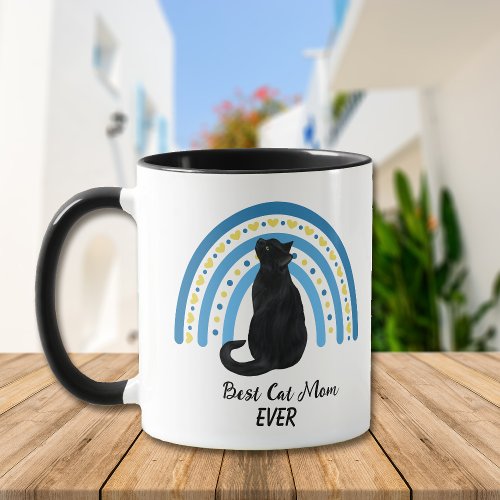 Blue Rainbow Best Black Cat Mom Mug