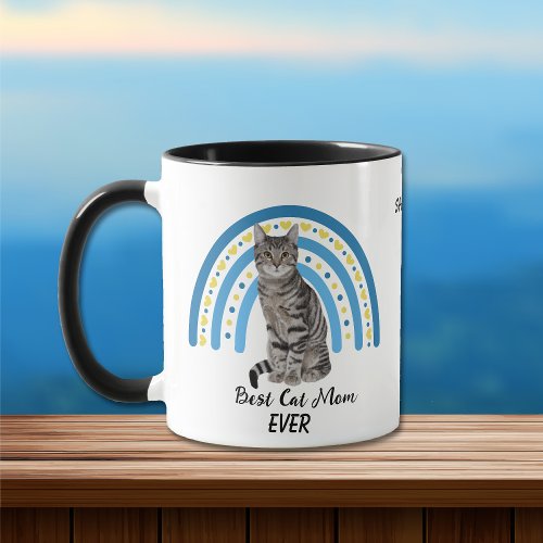 Blue Rainbow Best Gray Tabby Cat Mom Mug