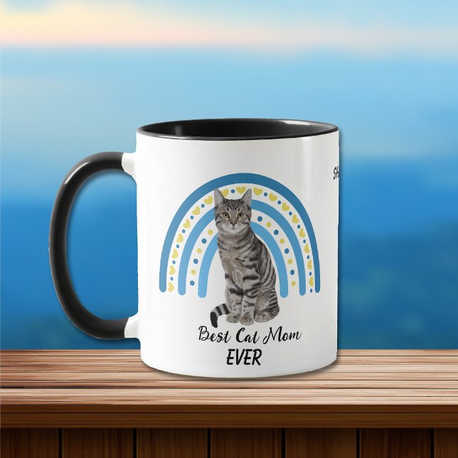 Blue Rainbow Best Gray Tabby Cat Mom Mug (Creator Uploaded)