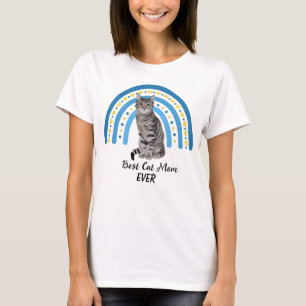 Blue Rainbow Best Gray Tabby Cat Mom T-Shirt