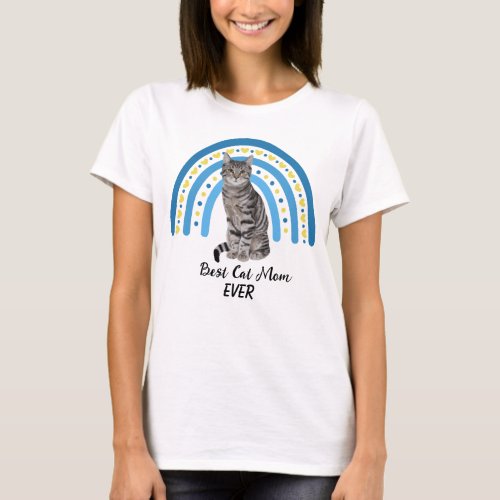 Blue Rainbow Best Gray Tabby Cat Mom T_Shirt