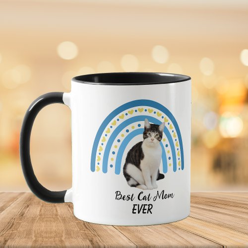 Blue Rainbow Best Gray White Cat Mom Mug
