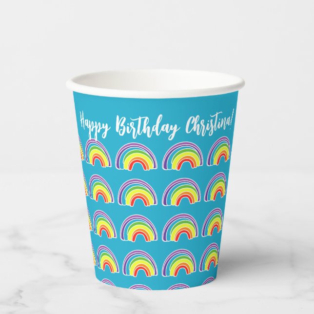 Blue  Rainbow Birthday Party Theme Paper Cups (Front)