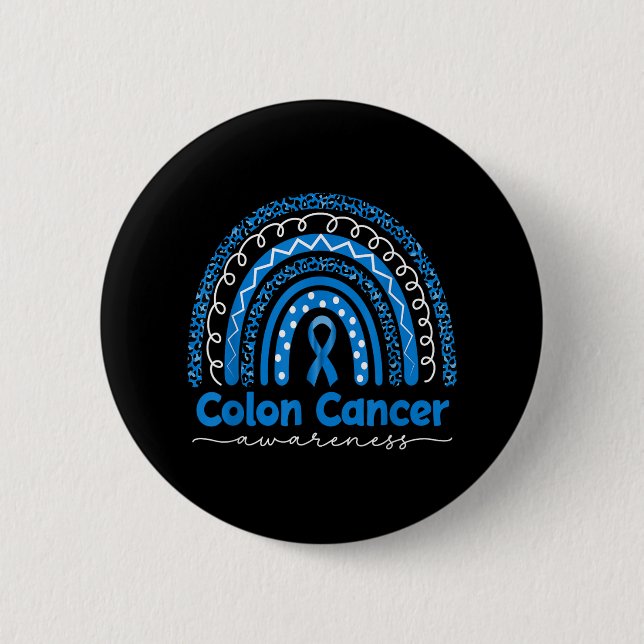 Blue Rainbow Blue Colon Cancer Awareness  Button (Front)