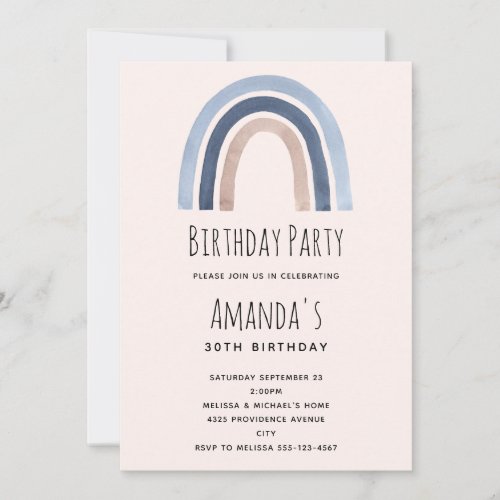 Blue Rainbow Boho Design Birthday Invitation