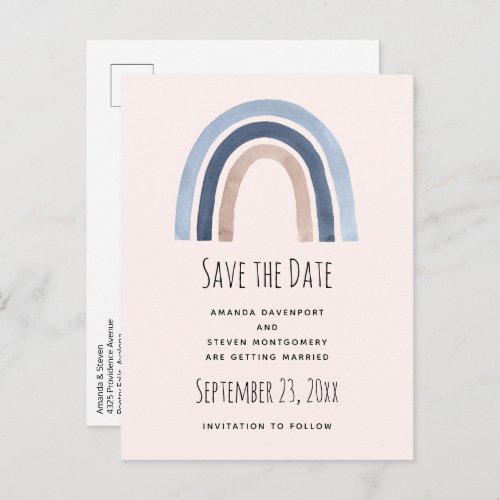 Blue Rainbow Boho Design Save the Date Wedding Announcement Postcard