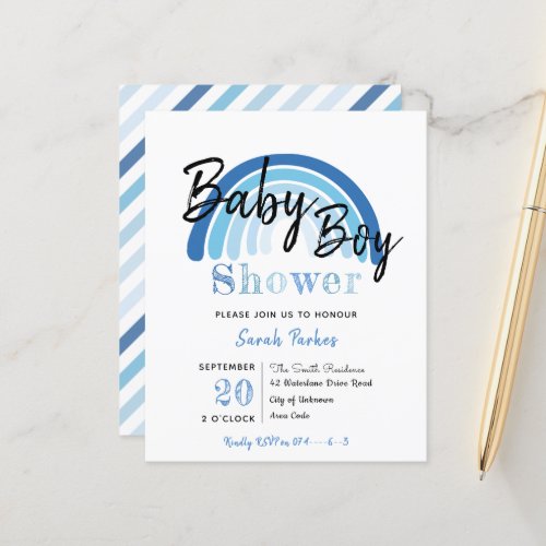 Blue Rainbow Boy Baby Shower Budget Invitation