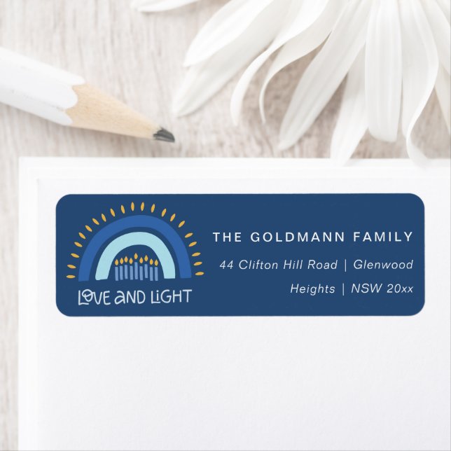 Blue Rainbow Candles Love & Light Hanukkah Address Label (Insitu)