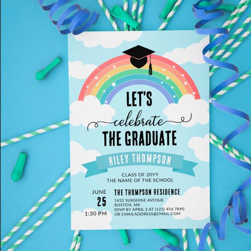 Blue Rainbow Clouds Lets Celebrate the Graduate Invitation