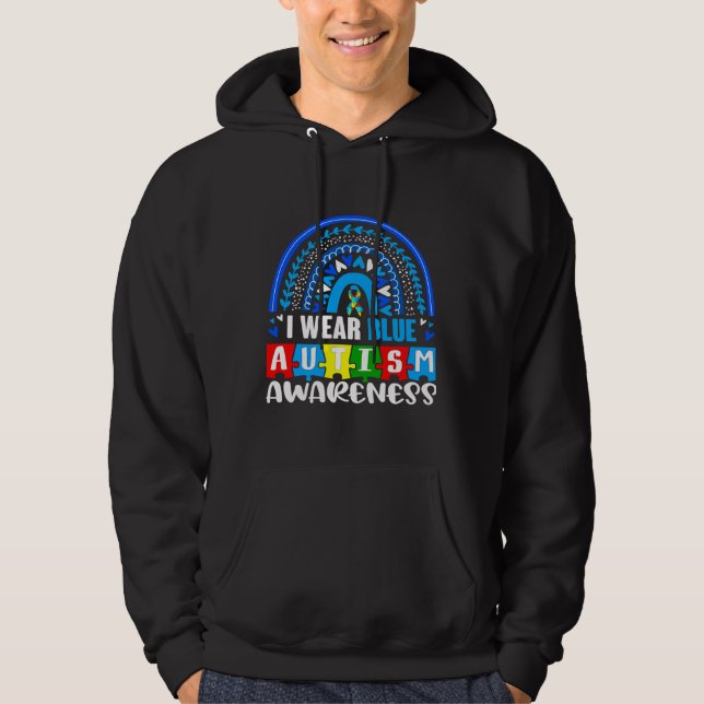 Blue Rainbow Color Autism Awareness Month Hoodie (Front)