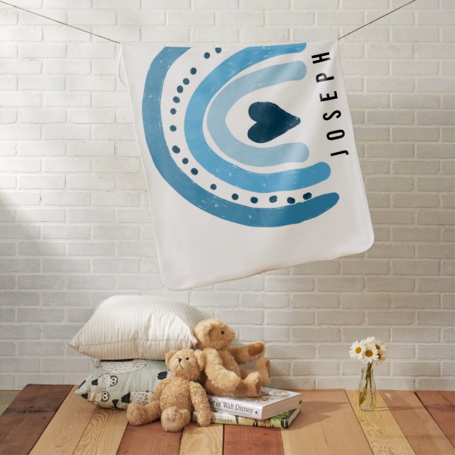 Blue Rainbow Cute Heart  Baby Boy Baby Blanket (In Situ)
