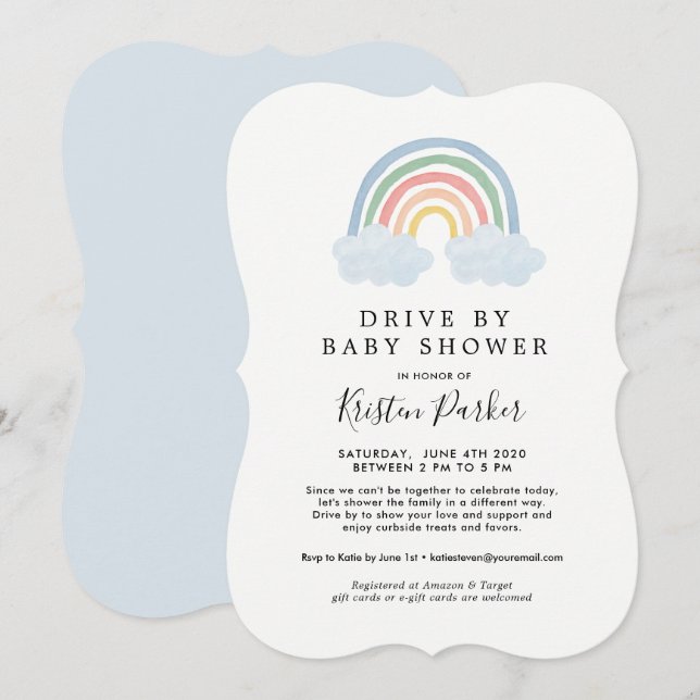 Blue Rainbow Drive By Baby Shower Invitations (Front/Back)