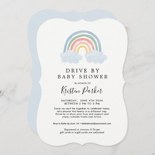 Blue Rainbow Drive By Baby Shower Invitations