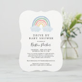 Blue Rainbow Drive By Baby Shower Invitations (Standing Front)