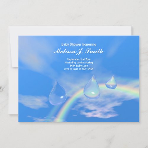 Blue Rainbow Drops for Boy Baby Shower Invitation