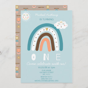 Blue Rainbow First Birthday Invitation
