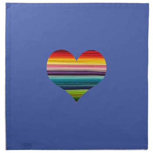 Blue Rainbow Heart Design Multicolor Stripe Napkin