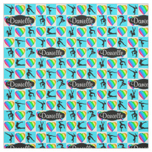 BLUE RAINBOW HEART PERSONALIZED GYMNAST FABRIC