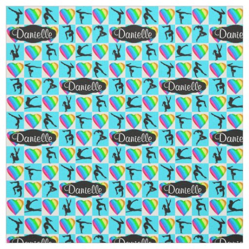 BLUE RAINBOW HEART PERSONALIZED GYMNAST FABRIC