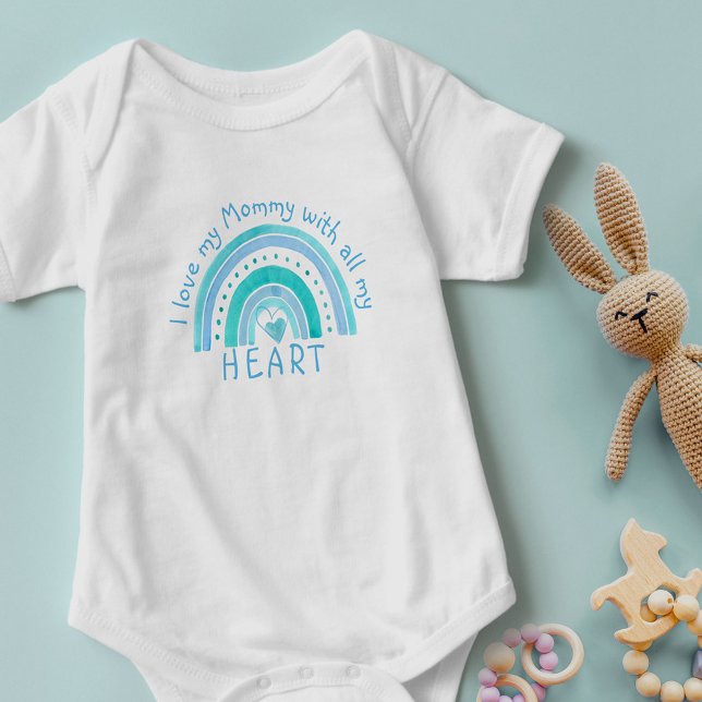 Blue Rainbow - I Love My Mommy With All My Heart Baby Bodysuit (Creator Uploaded)
