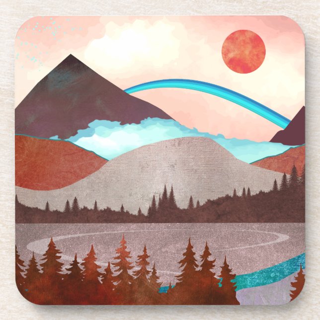 Blue Rainbow Landscape Beverage Coaster (Front)