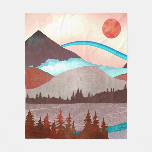 Blue Rainbow Landscape Fleece Blanket (Front)