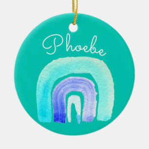 Blue Rainbow love watercolor Ceramic Ornament